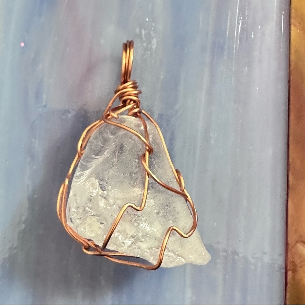 RUBYRUDI Artisan Beach Glass Pendant Wire Wrapped Handmade Art To Wear 3035 P